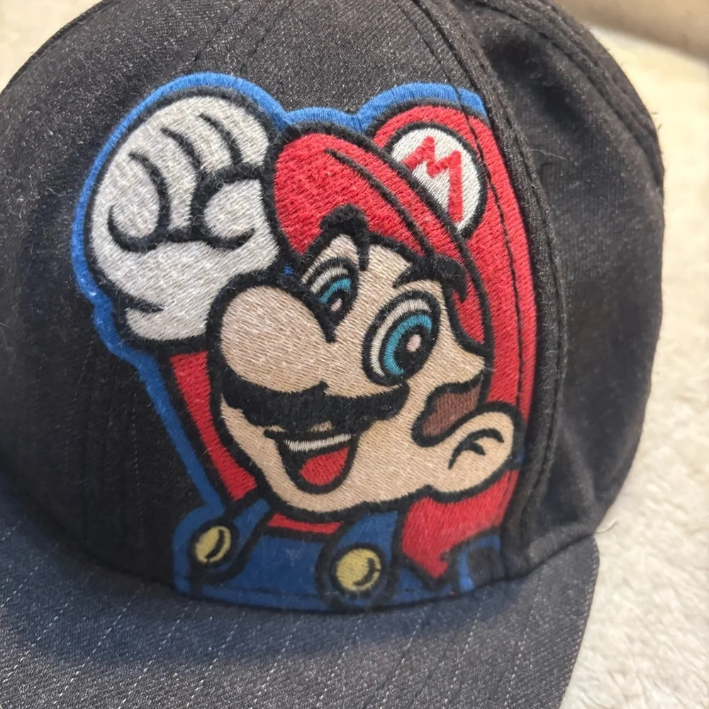 Super Mario Hat Black Ball Cap Nintendo Black Pinstriped Fitted